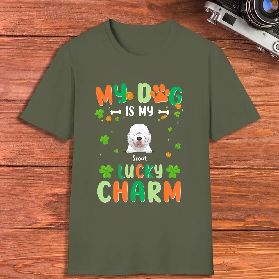 My Dog Is My Lucky Charm - Custom Name - Personalized Gifts For Dog Lovers - T-Shirt