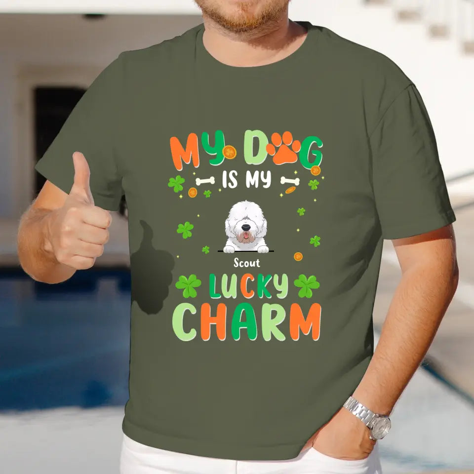 My Dog Is My Lucky Charm - Custom Name - Personalized Gifts For Dog Lovers - T-Shirt