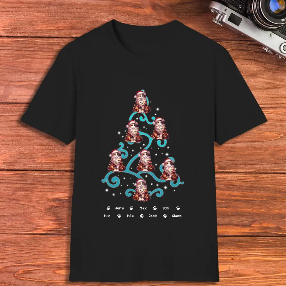 Cat Christmas Tree - Custom Name - Personalized Gifts For Cat Lovers - T-shirt