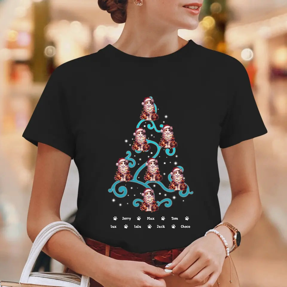 Cat Christmas Tree - Custom Name - Personalized Gifts For Cat Lovers - T-shirt