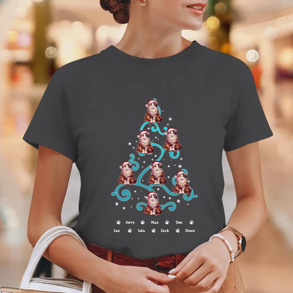 Cat Christmas Tree - Custom Name - Personalized Gifts For Cat Lovers - T-shirt