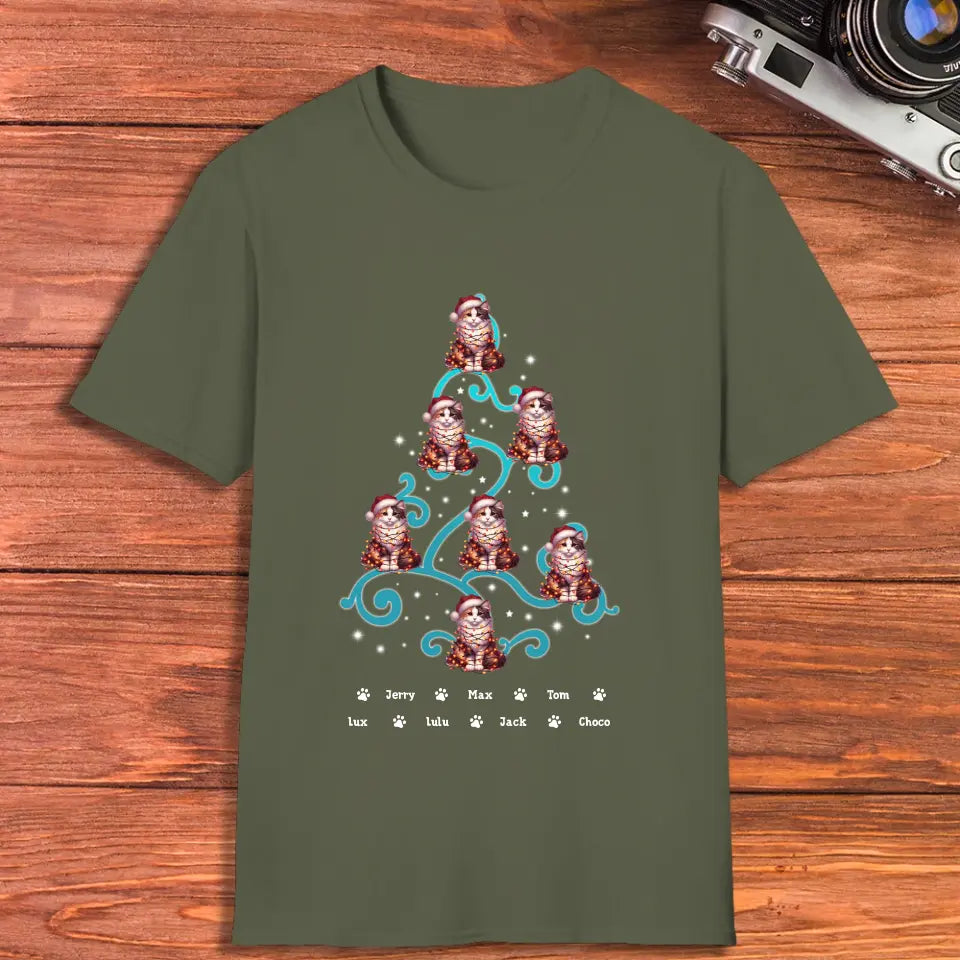 Cat Christmas Tree - Custom Name - Personalized Gifts For Cat Lovers - T-shirt