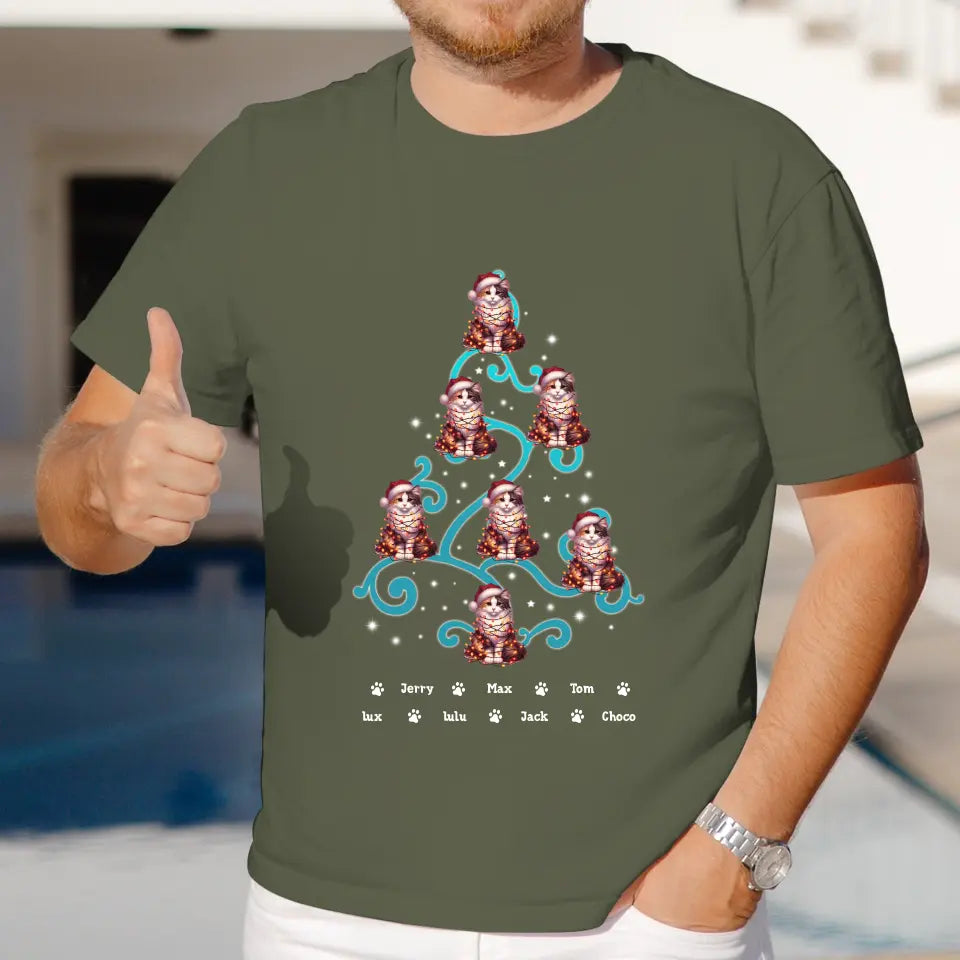 Cat Christmas Tree - Custom Name - Personalized Gifts For Cat Lovers - T-shirt