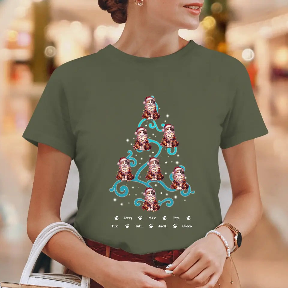 Cat Christmas Tree - Custom Name - Personalized Gifts For Cat Lovers - T-shirt