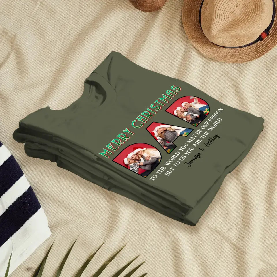 Merry Christmas Daddy - Custom Photo - Personalized Gifts For Dad - T-shirt