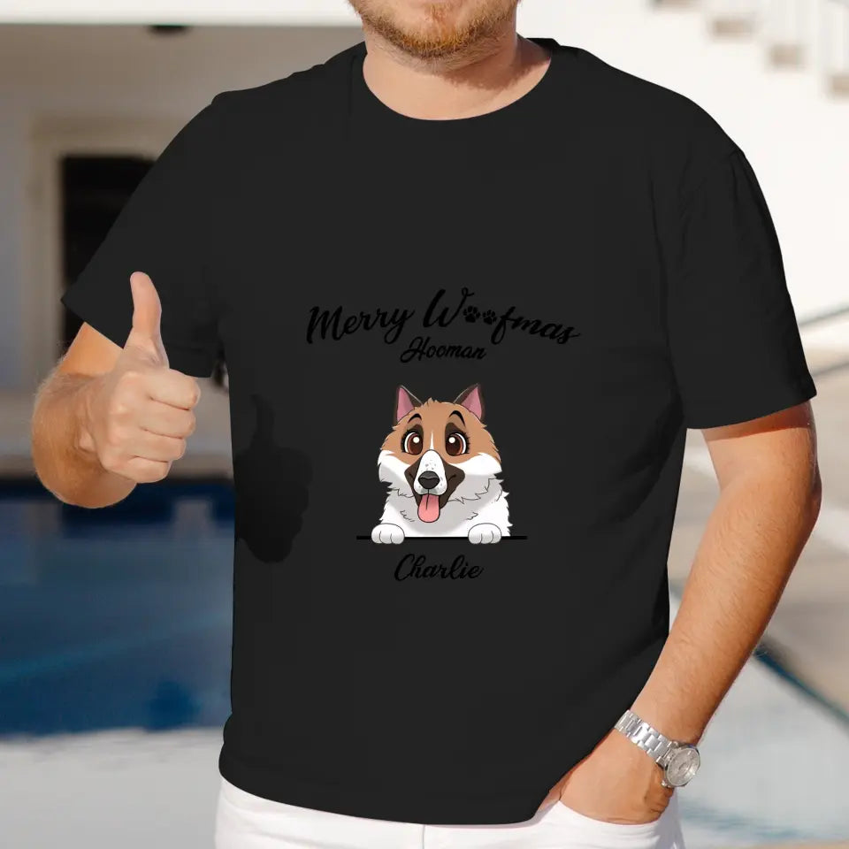 Merry Woofmas Hooman - Custom Name - Personalized Gifts For Dog Lovers - T-shirt