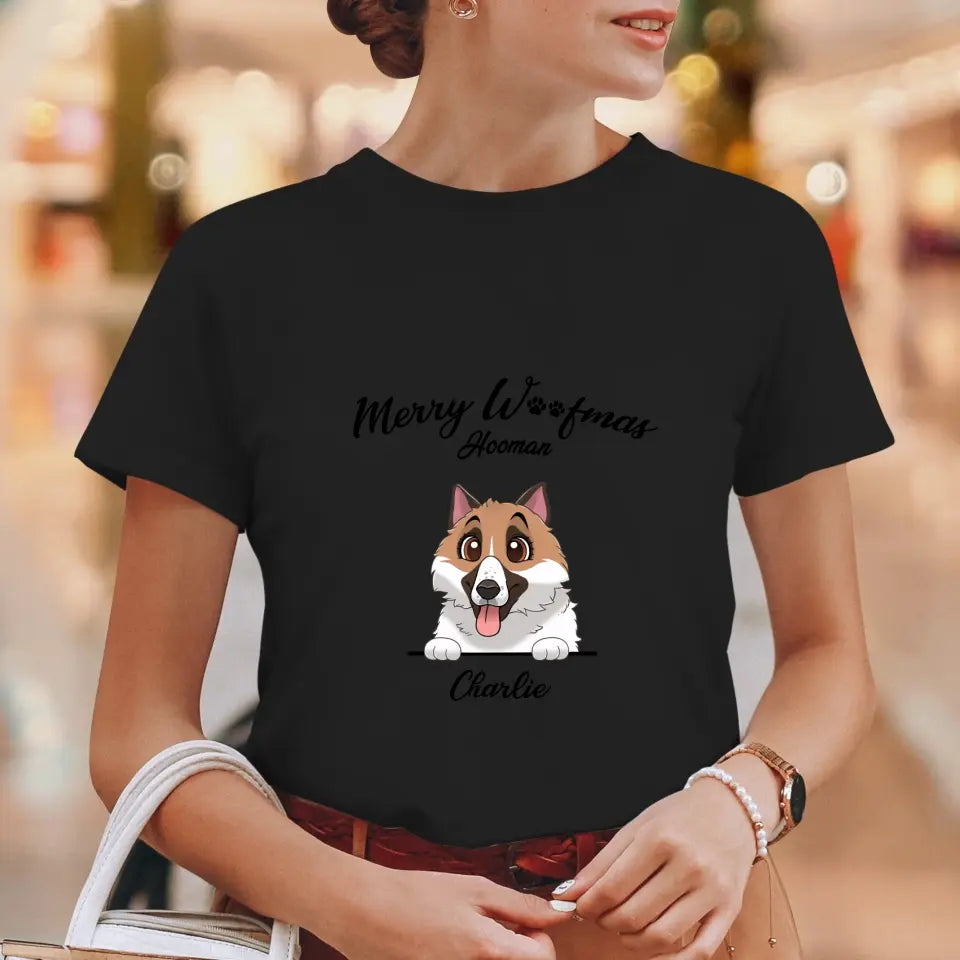 Merry Woofmas Hooman - Custom Name - Personalized Gifts For Dog Lovers - T-shirt