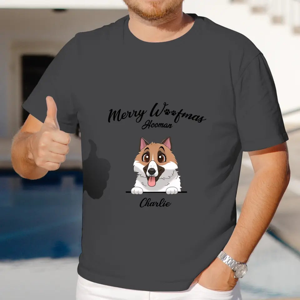 Merry Woofmas Hooman - Custom Name - Personalized Gifts For Dog Lovers - T-shirt