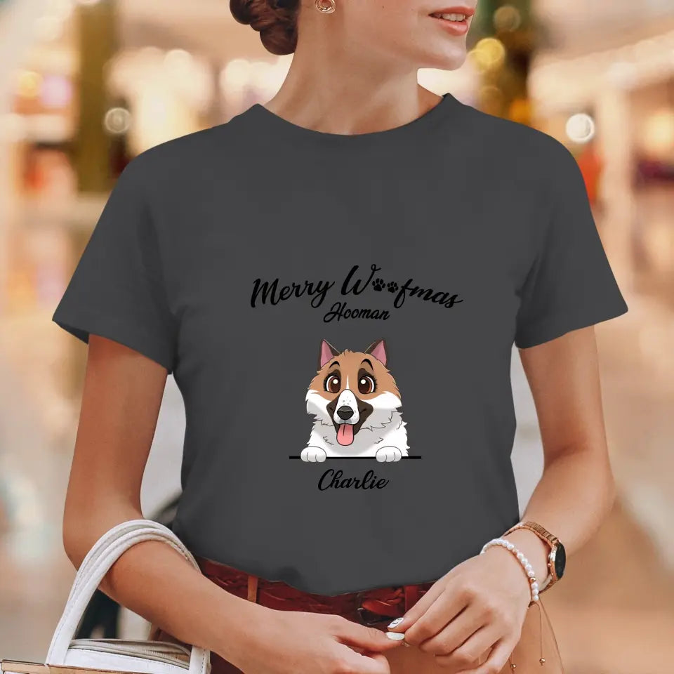 Merry Woofmas Hooman - Custom Name - Personalized Gifts For Dog Lovers - T-shirt