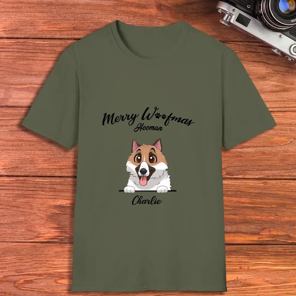 Merry Woofmas Hooman - Custom Name - Personalized Gifts For Dog Lovers - T-shirt