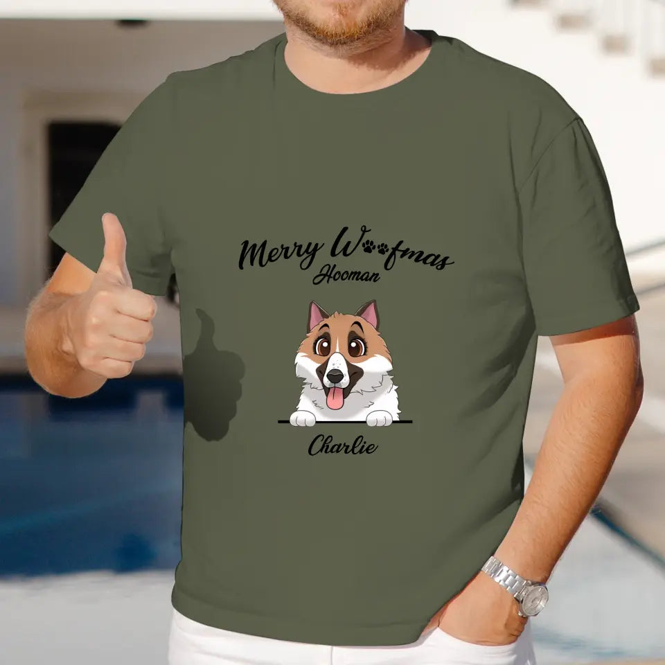 Merry Woofmas Hooman - Custom Name - Personalized Gifts For Dog Lovers - T-shirt