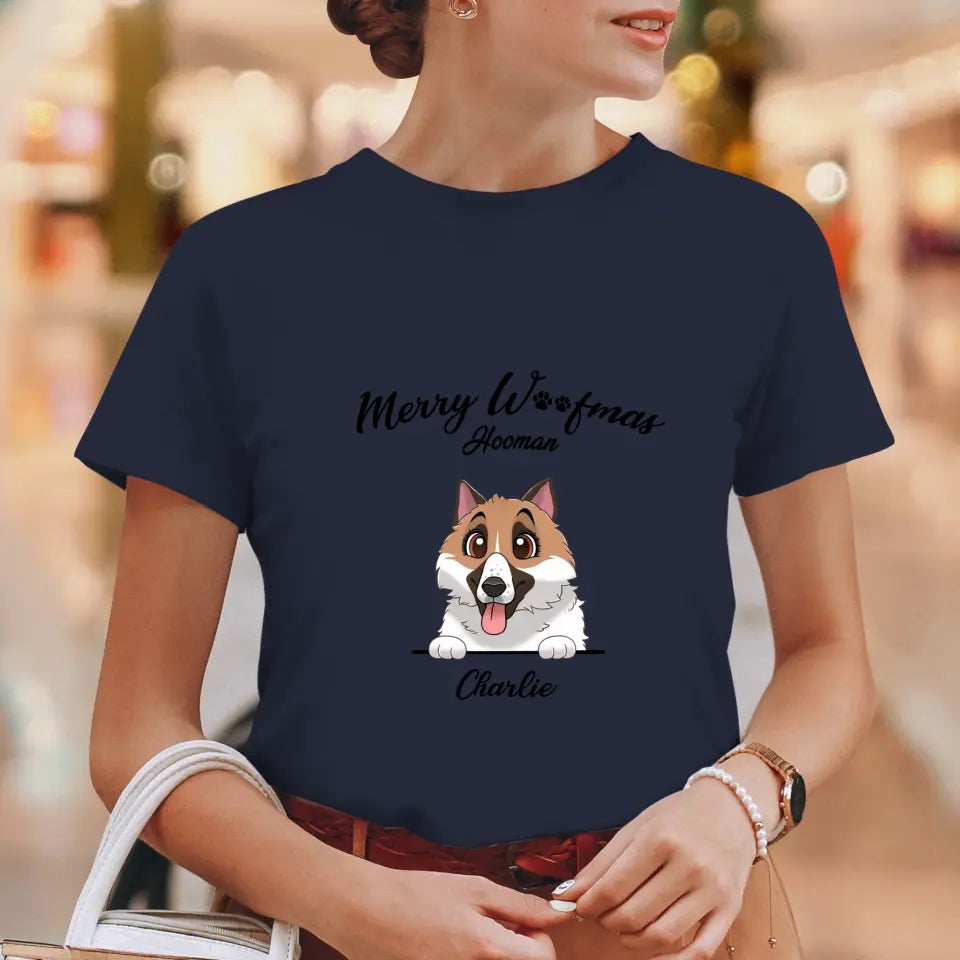 Merry Woofmas Hooman - Custom Name - Personalized Gifts For Dog Lovers - T-shirt