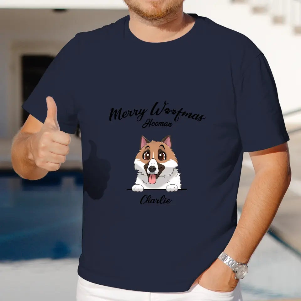 Merry Woofmas Hooman - Custom Name - Personalized Gifts For Dog Lovers - Family T-Shirt