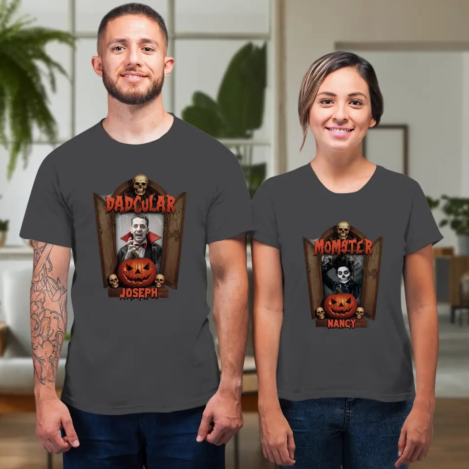 Dadcular & Momster - Custom Photo - Personalized Gifts For Couple - T-shirt