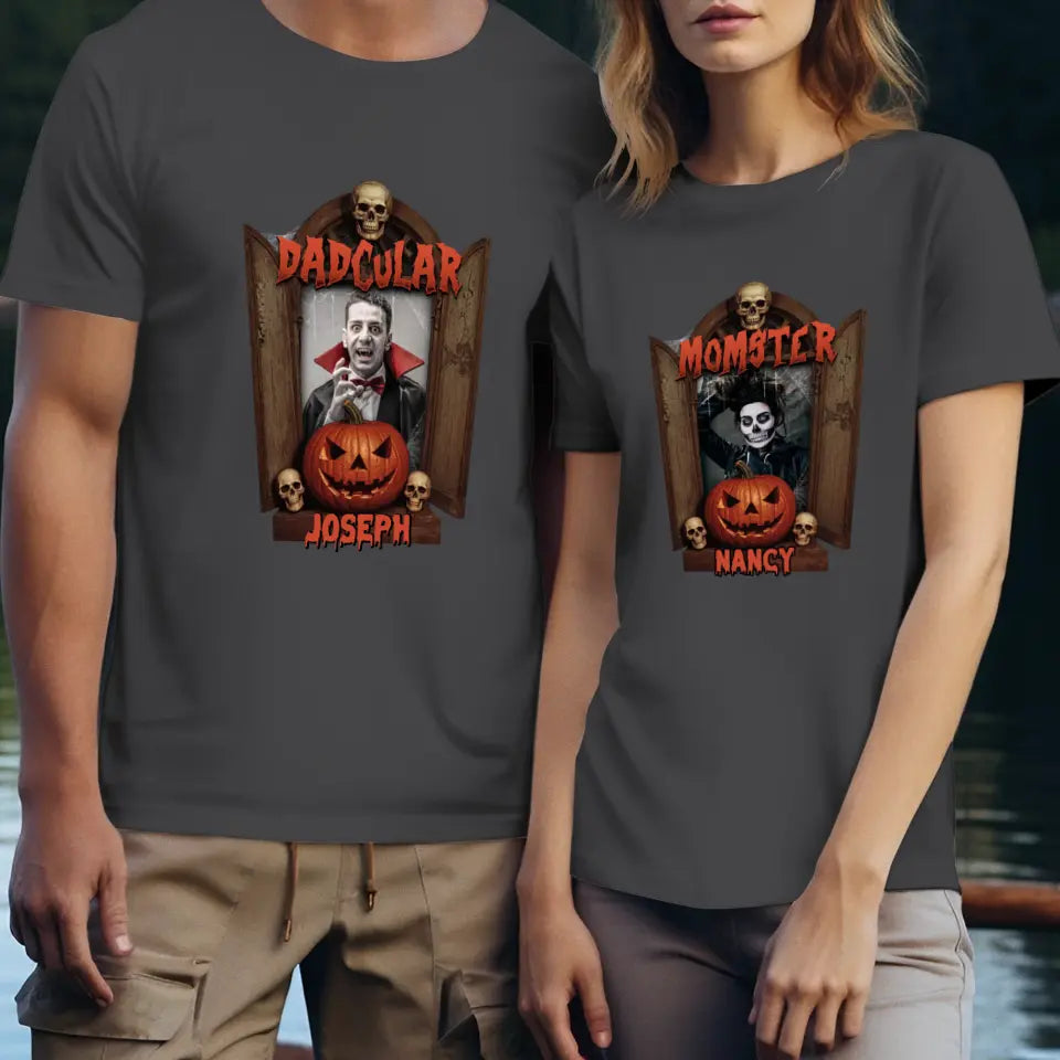 Dadcular & Momster - Custom Photo - Personalized Gifts For Couple - T-shirt