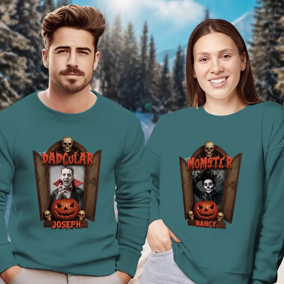 Dadcular & Momster - Custom Photo - Personalized Gifts For Couple - Sweater