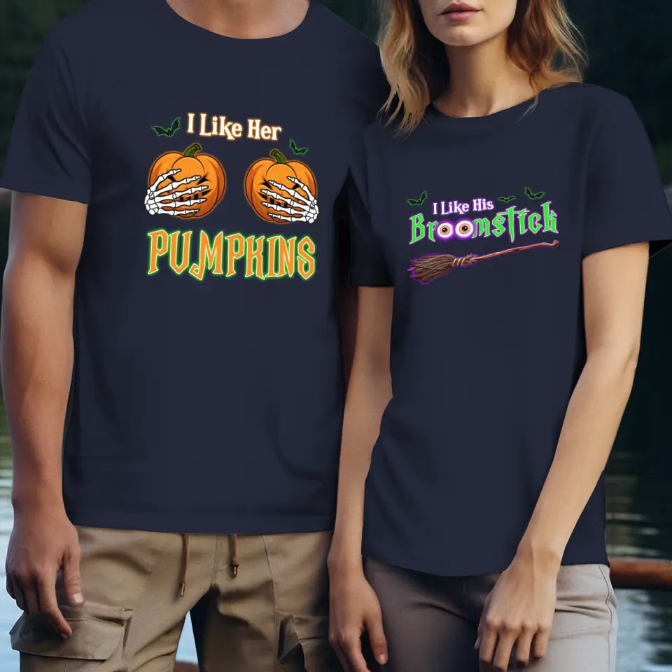 Broomstick & Pumpkins - Custom Pumpkin - Personalized Gifts For Couple - T-shirt