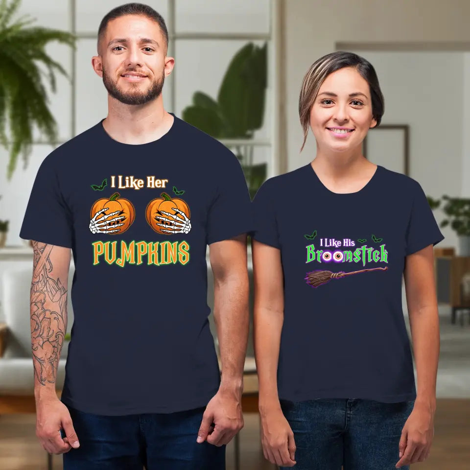 Broomstick & Pumpkins - Custom Pumpkin - Personalized Gifts For Couple - T-shirt