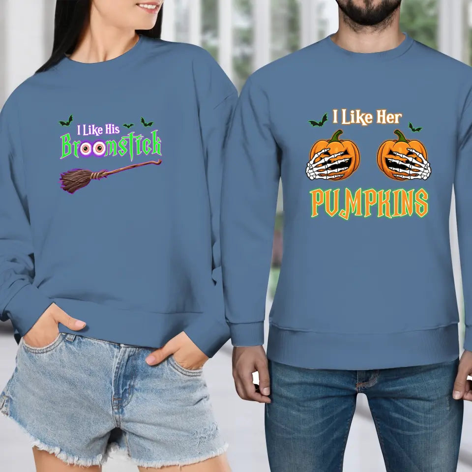 Broomstick & Pumpkins - Custom Pumpkin - Personalized Gifts For Couple - Sweater