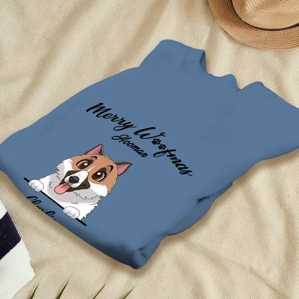 Merry Woofmas Hooman - Custom Name - Personalized Gifts For Dog Lovers - T-shirt