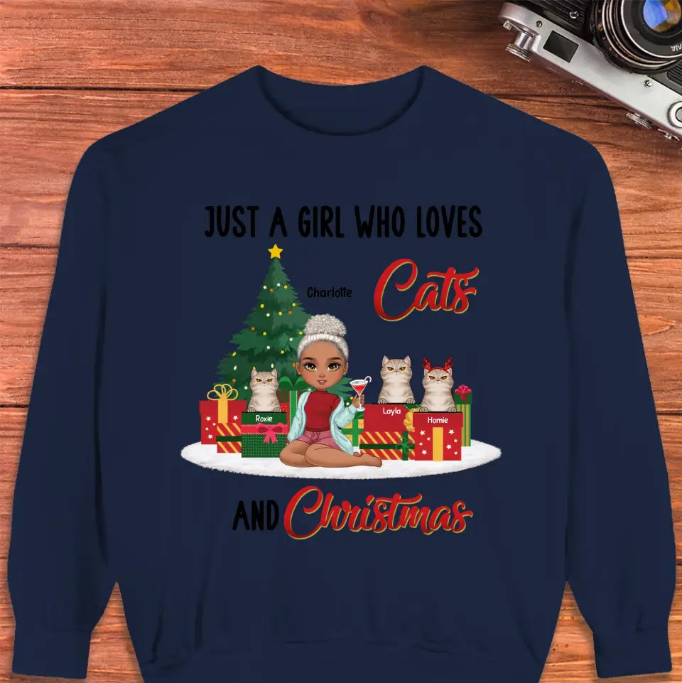 A Girl Who Loves Cats & Christmas - Custom Quote - Personalized Gifts For Cat Lovers - Hoodie