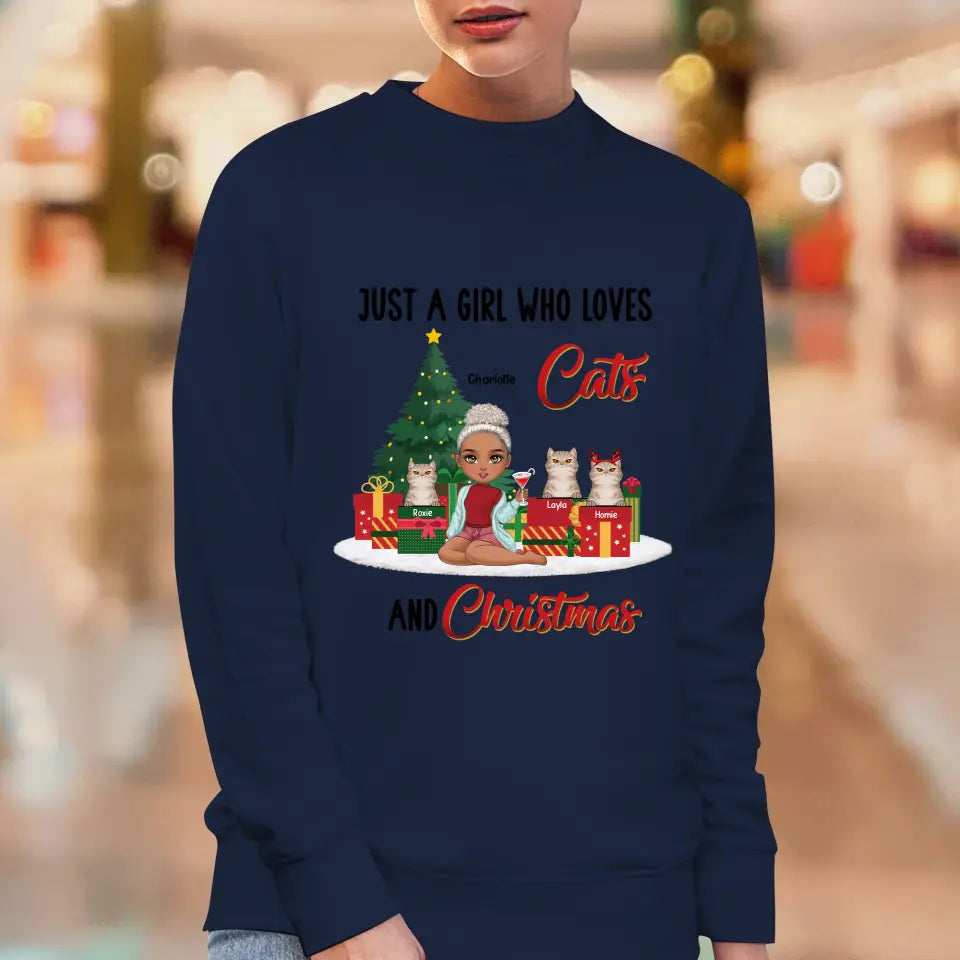 A Girl Who Loves Cats & Christmas - Custom Quote - Personalized Gifts For Cat Lovers - Hoodie