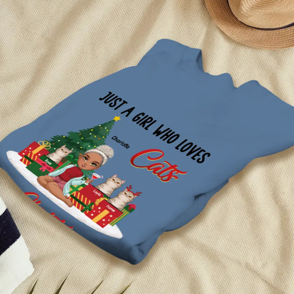 A Girl Who Loves Cats & Christmas - Custom Quote - Personalized Gifts For Cat Lovers - Hoodie