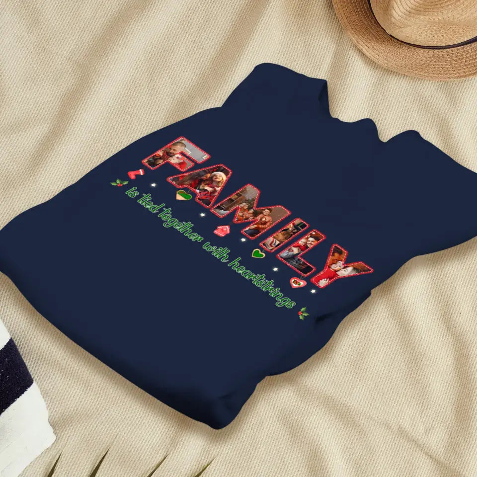 Family Is Tied Together With Heartstrings - Custom Photo - Personalized Gifts For Family - T-shirt