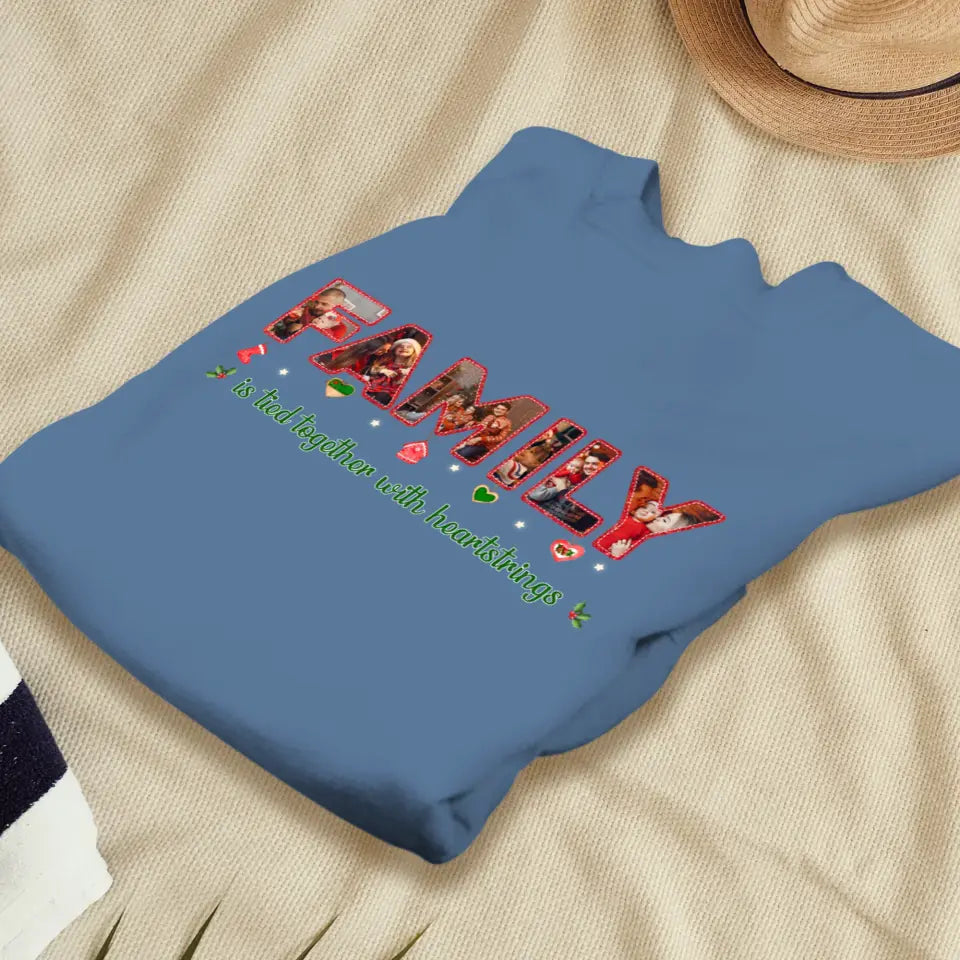 Family Is Tied Together With Heartstrings - Custom Photo - Personalized Gifts For Family - T-shirt