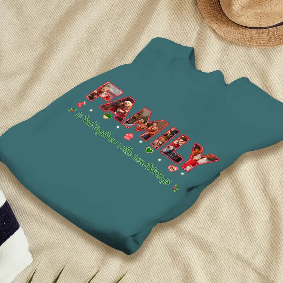 Family Is Tied Together With Heartstrings - Custom Photo - Personalized Gifts For Family - T-shirt