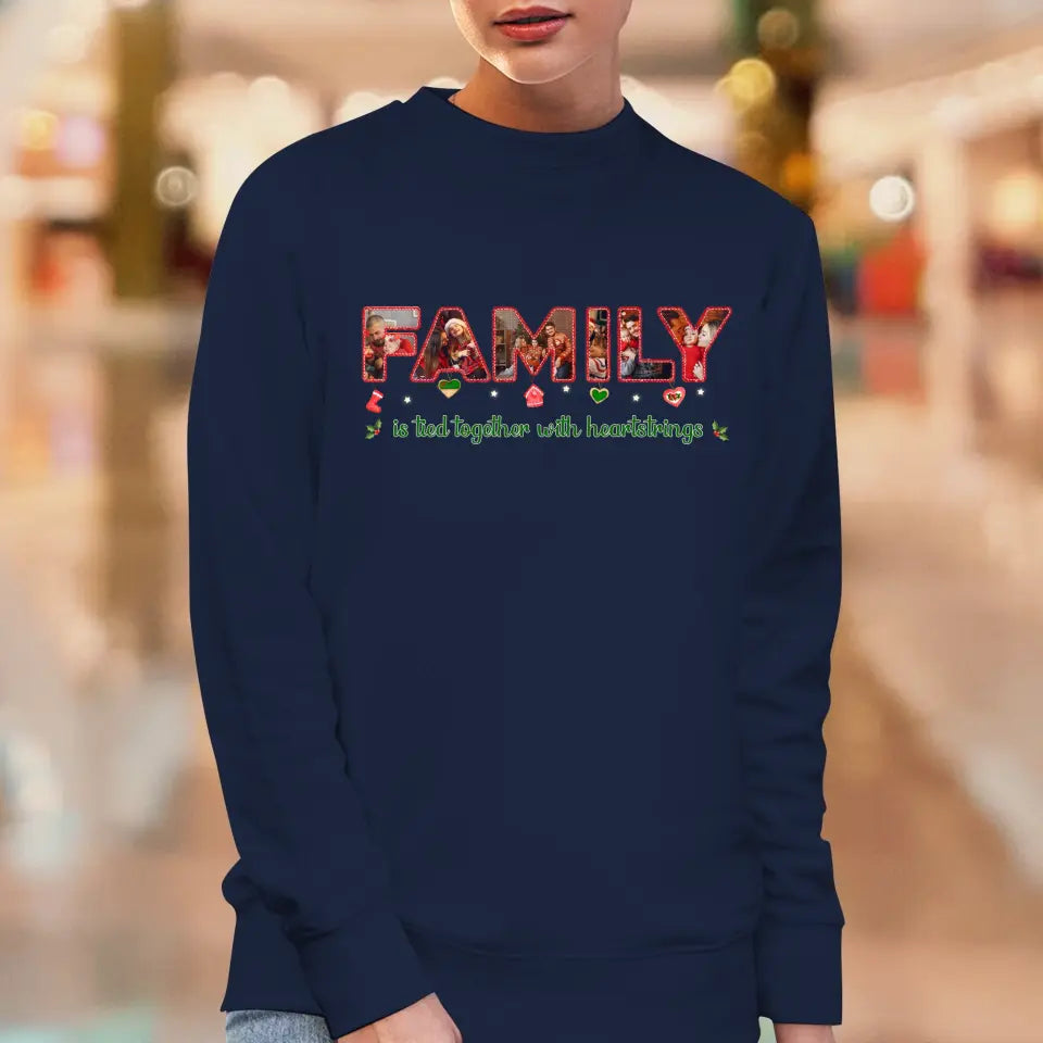 Family Is Tied With Heartstrings - Custom Photo - Personalized Gifts For Family - Family Sweater