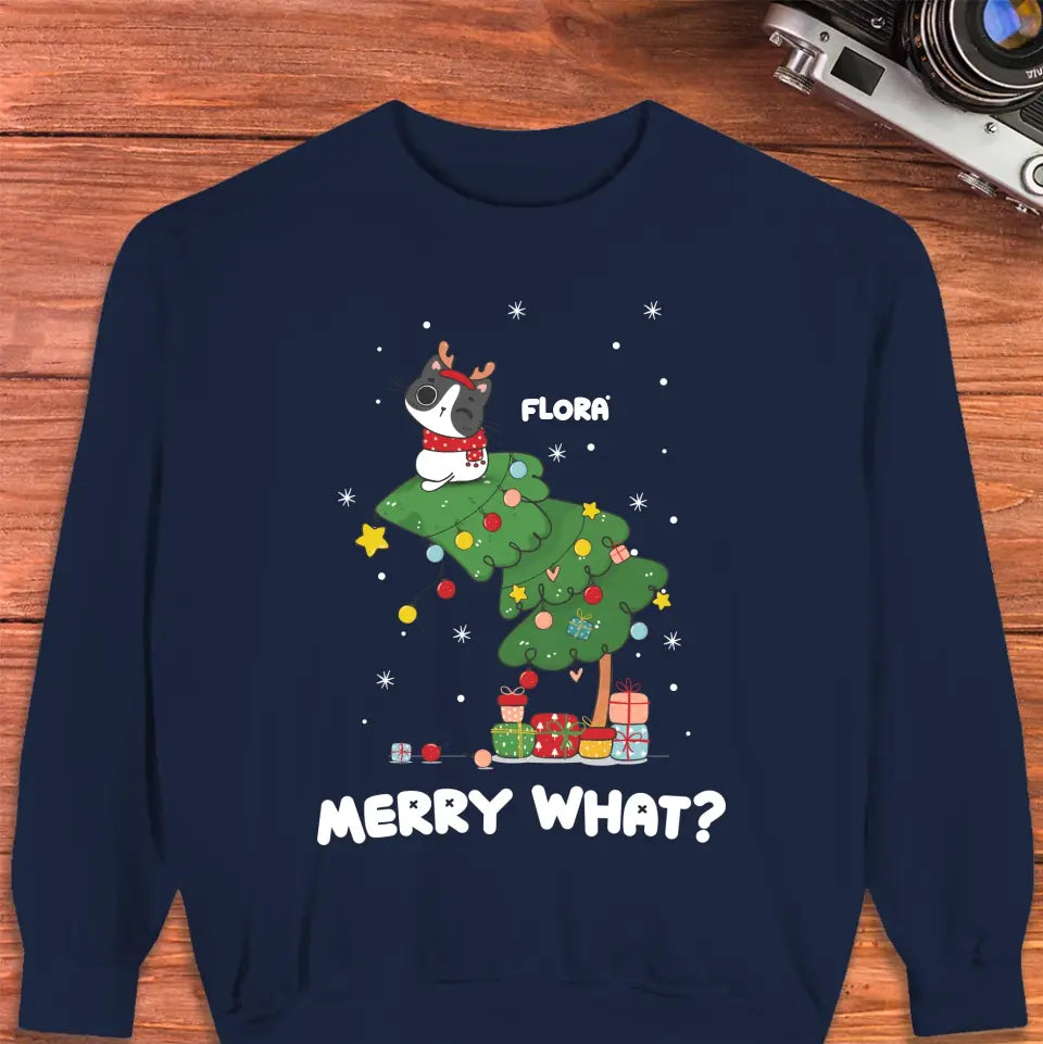 Merry What? - Custom Name - Personalized Gifts for Cat Lovers - Sweater