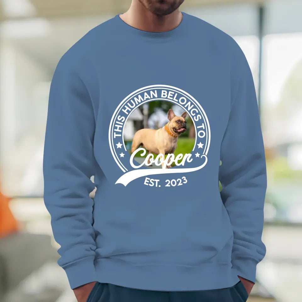 This Human Belongs To Photo - Custom Photo - Personalized Gifts for Dog Lovers - Unisex Sweater