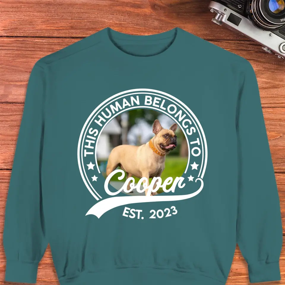 This Human Belongs To Photo - Custom Photo - Personalized Gifts for Dog Lovers - Unisex Sweater