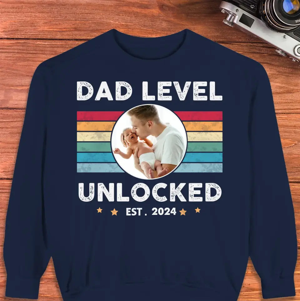 Dad Level Unlocked - Custom Year - Personalized Gifts For Dad - T-Shirt