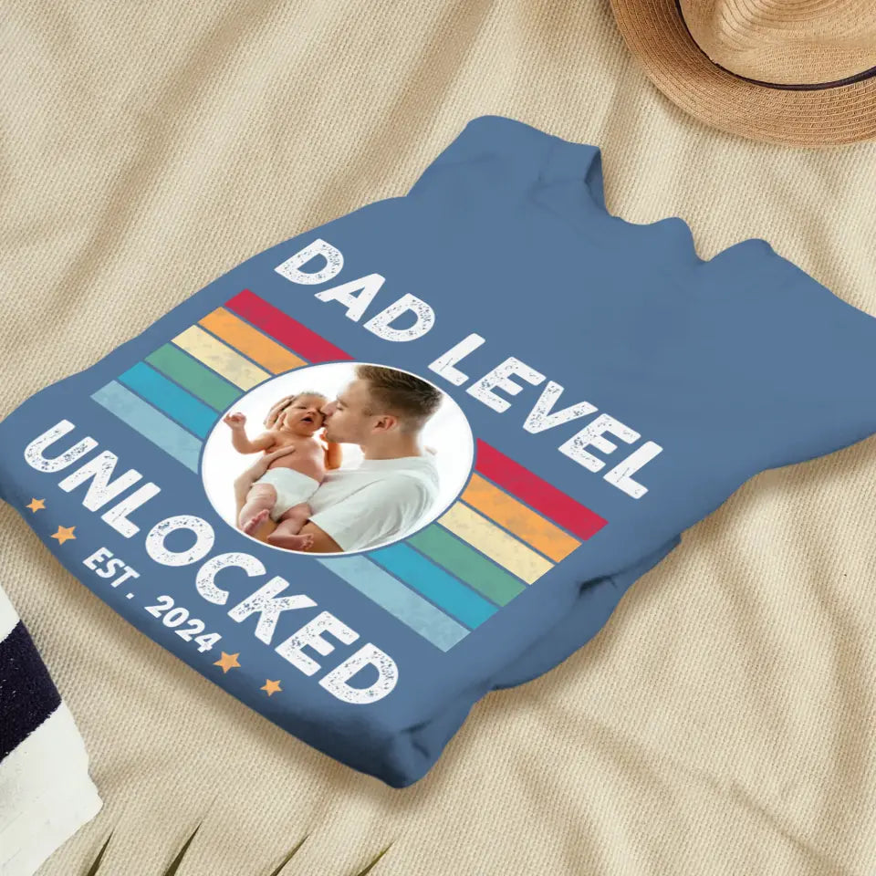 Dad Level Unlocked - Custom Year - Personalized Gifts For Dad - T-Shirt