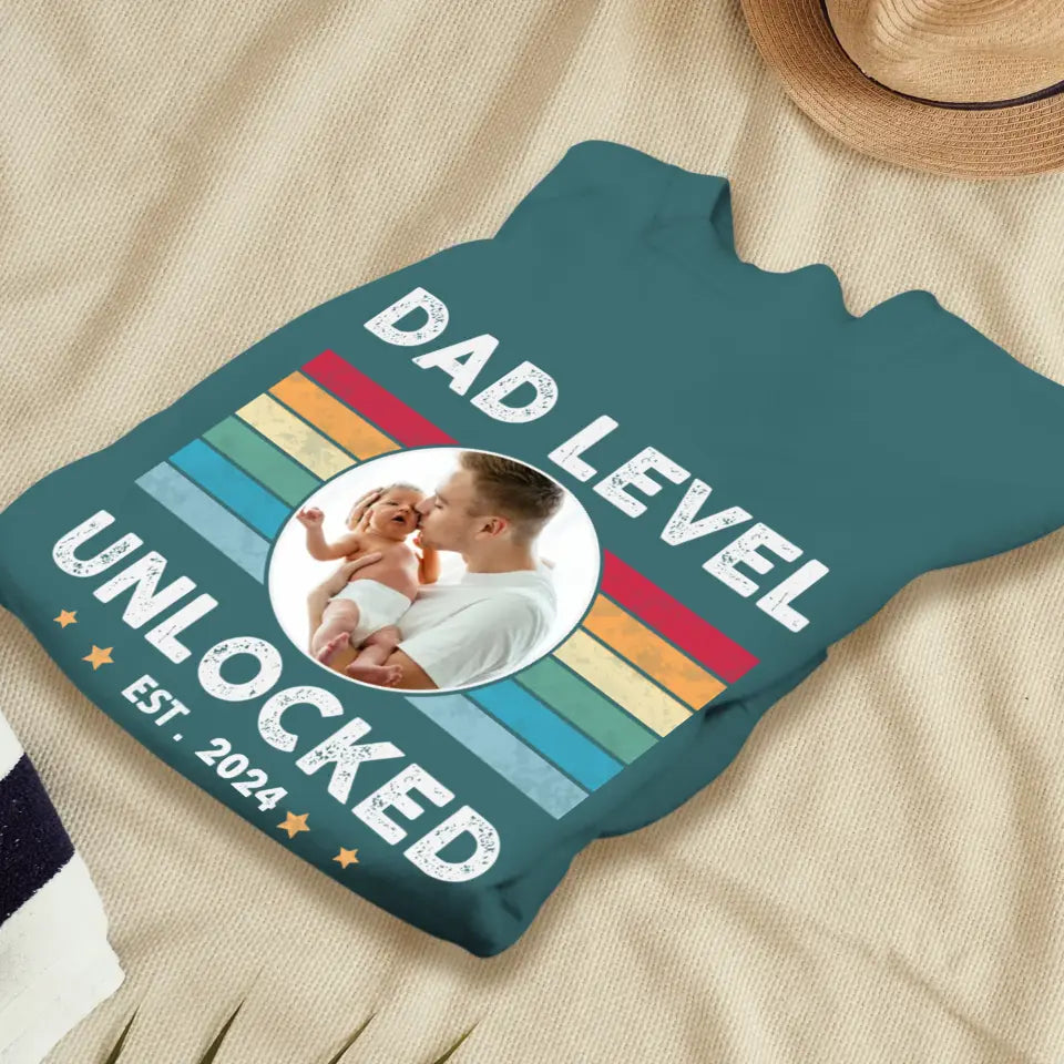 Dad Level Unlocked - Custom Year - Personalized Gifts For Dad - T-Shirt