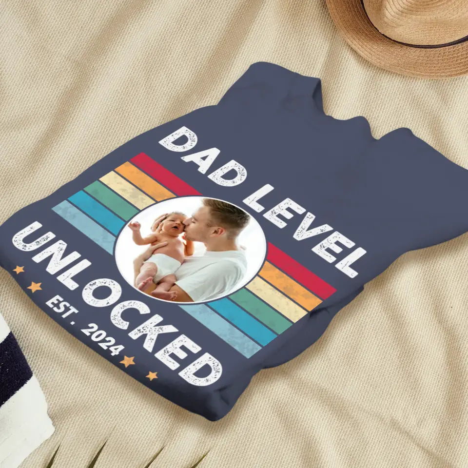 Dad Level Unlocked - Custom Year - Personalized Gifts For Dad - T-Shirt