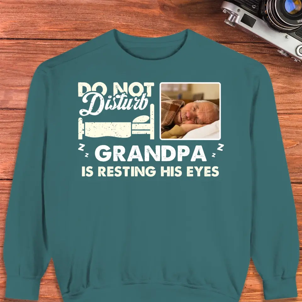 Do Not Disturb Grandpa - Custom Photo - Personalized Gifts For Grandpa - T-Shirt