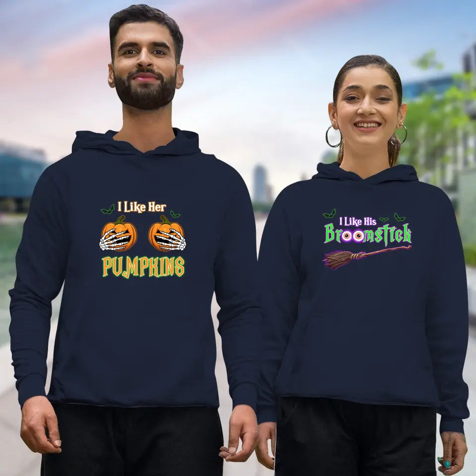 Broomstick & Pumpkins - Custom Pumpkin - Personalized Gifts For Couple - Hoodie