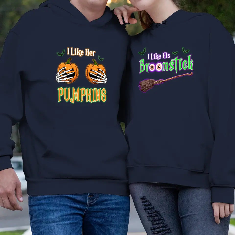 Broomstick & Pumpkins - Custom Pumpkin - Personalized Gifts For Couple - Hoodie