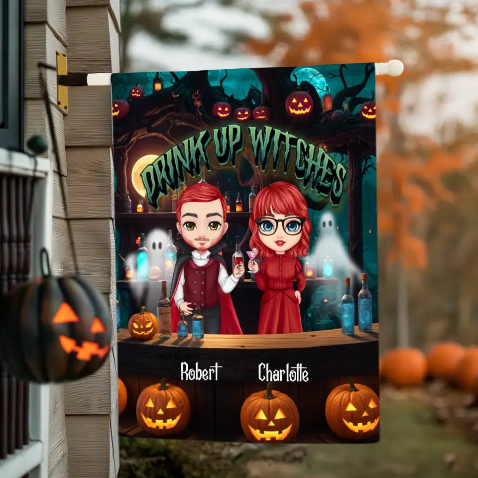 Drink Up Witches - Custom Name - Personalized Gifts For Couple - Garden Banner