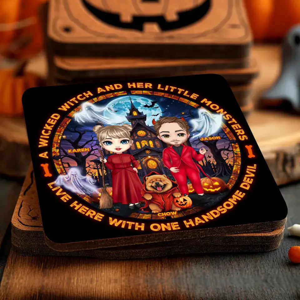 A Wicked Witch And Her Little Monsters - Custom Name - Personalized Gifts For Couple - Coaster  (4pcs/pack)