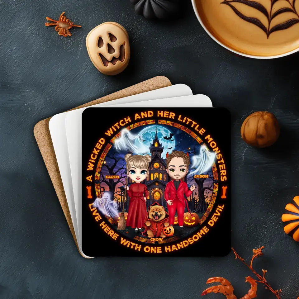 A Wicked Witch And Her Little Monsters - Custom Name - Personalized Gifts For Couple - Coaster  (4pcs/pack)