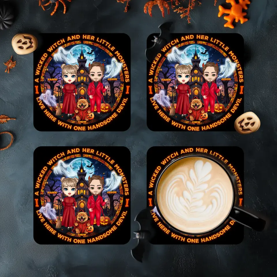 A Wicked Witch And Her Little Monsters - Custom Name - Personalized Gifts For Couple - Coaster  (4pcs/pack)