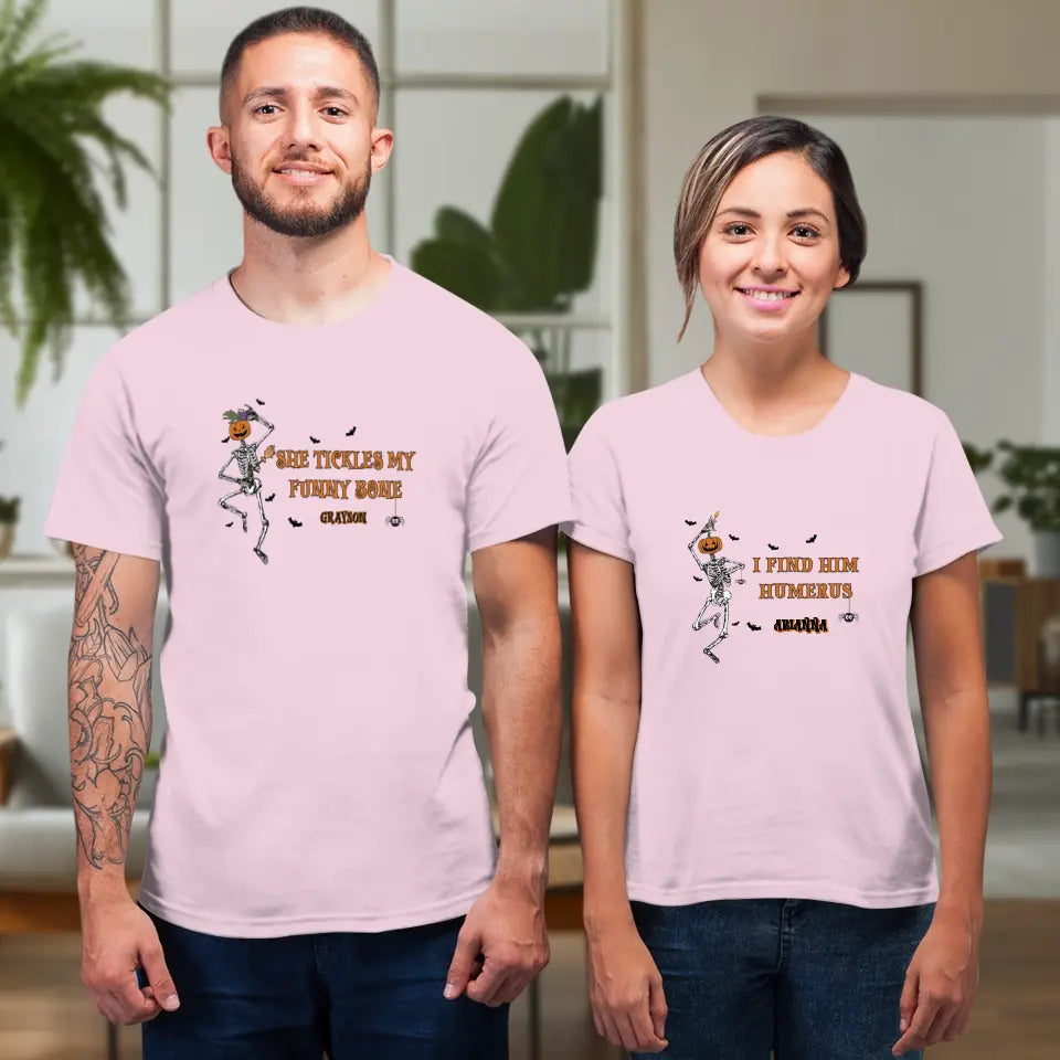 She Tickles My Funny Bone - Custom Name - Personalized Gifts for Couples - T-Shirt