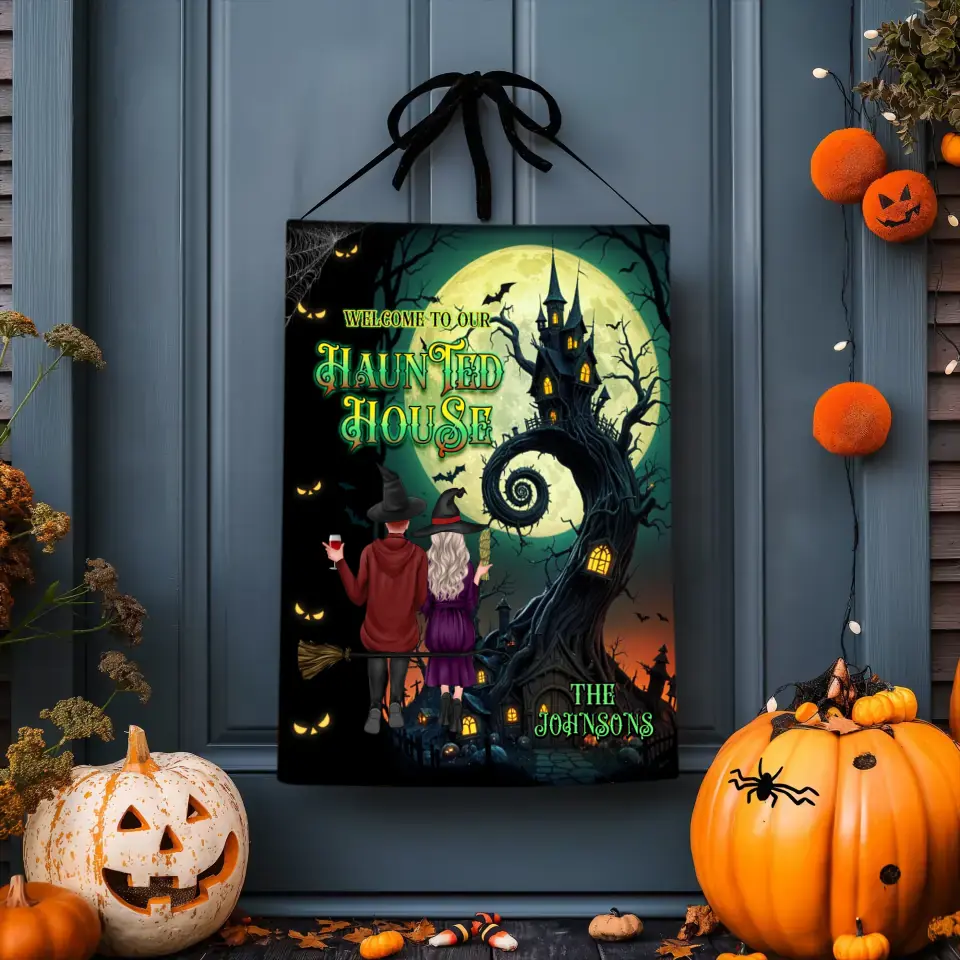 Welcome To Our Haunted House - Custom Name - Personalized Gifts For Couple - Garden Banner