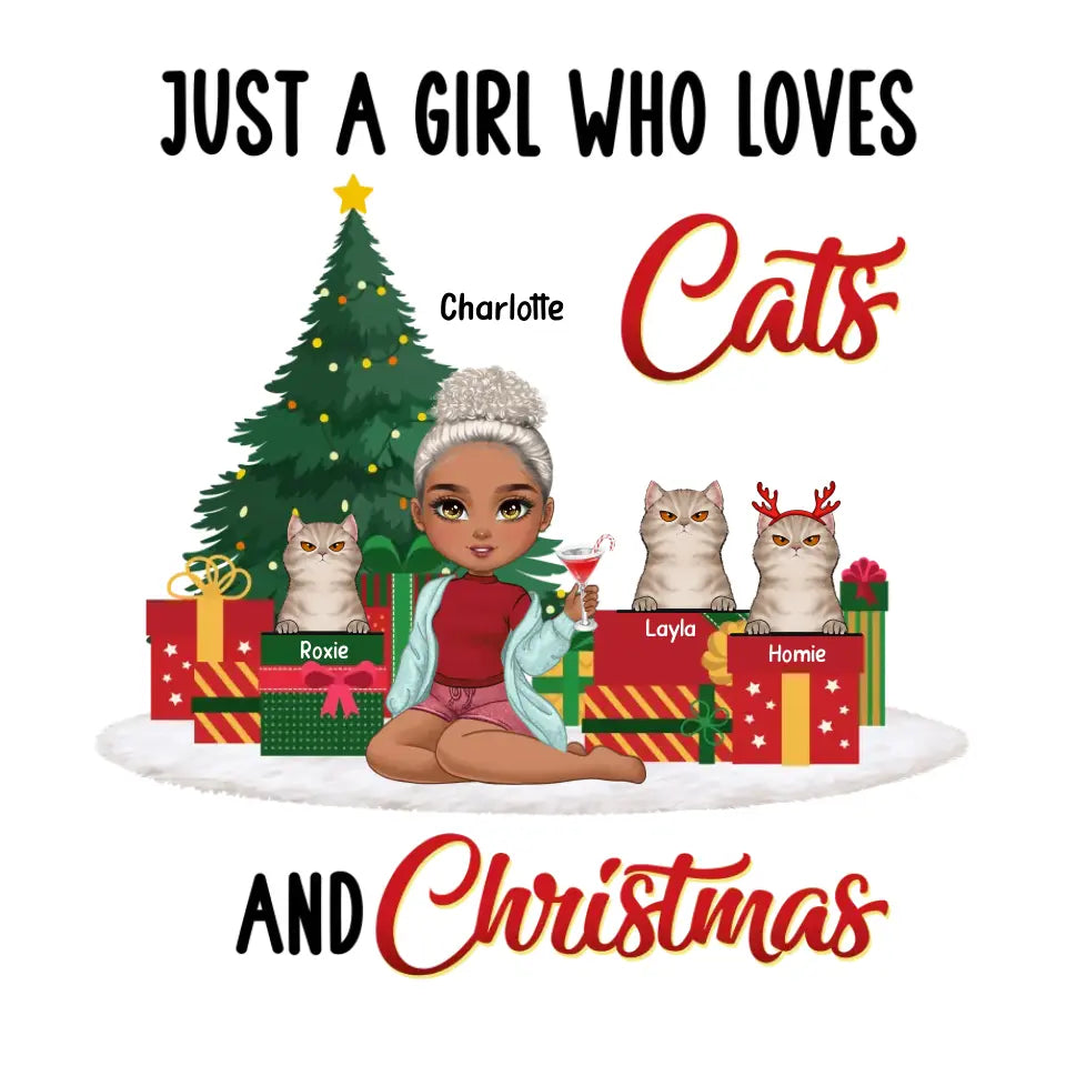 Just A Girl Who Loves Cats & Christmas - Custom Quote - Personalized Gifts For Cat Lovers - T-shirt