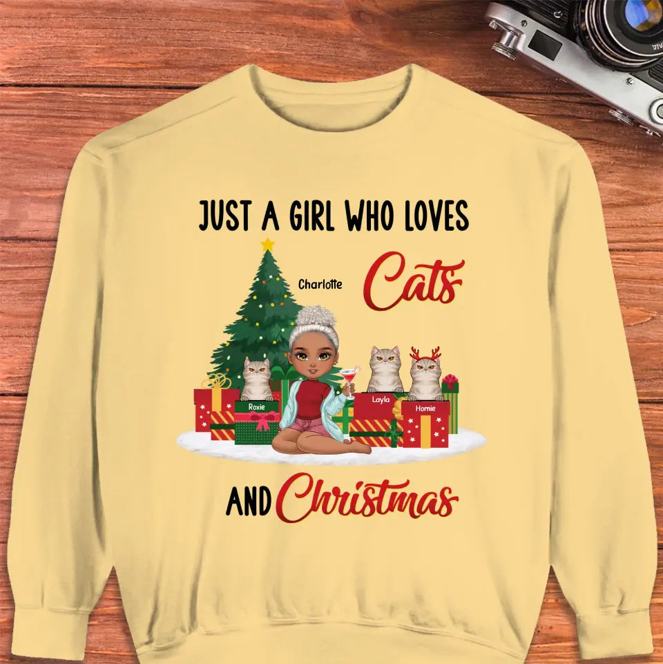 Just A Girl Who Loves Cats & Christmas - Custom 
Quote - Personalized Gift For Cat Lovers - Sweater