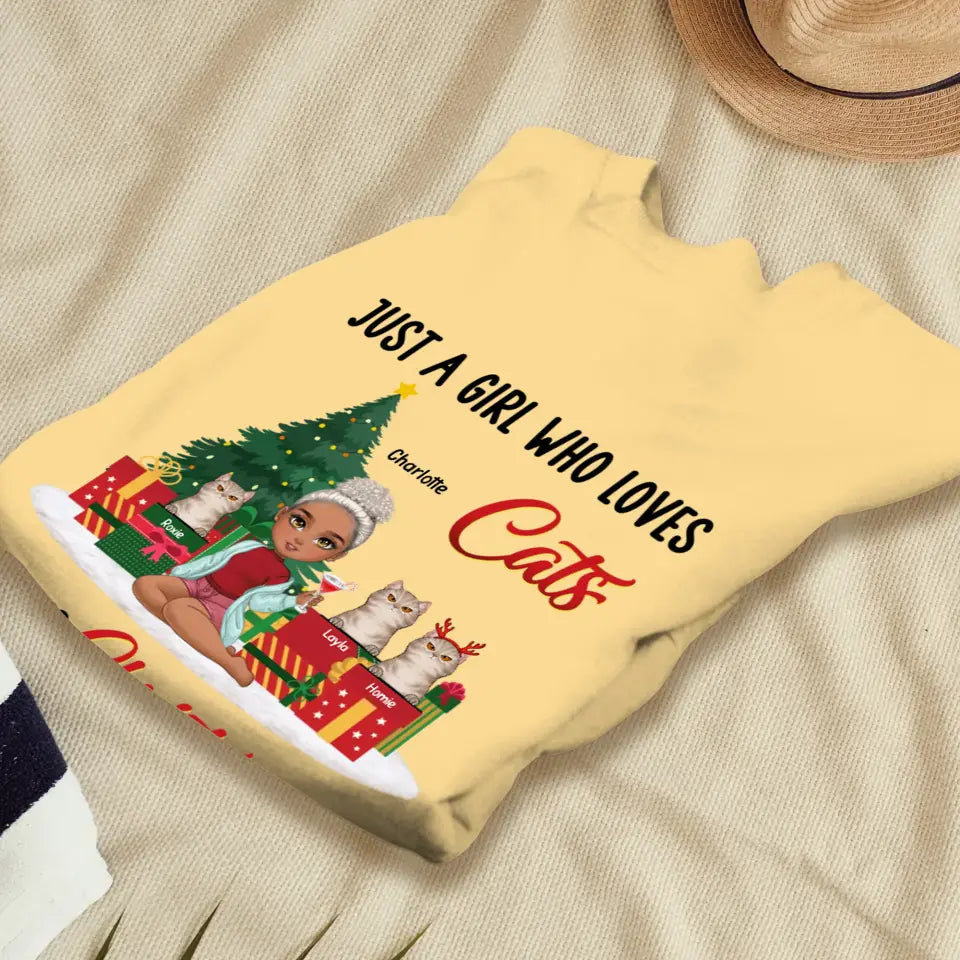 Just A Girl Who Loves Cats & Christmas - Custom Quote - Personalized Gifts For Cat Lovers - T-shirt